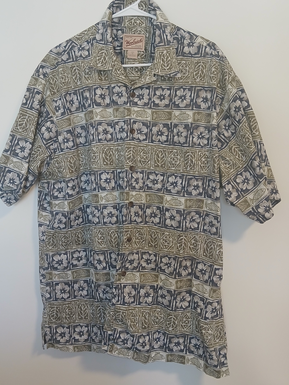 Woolrich Olive & Navy Floral Tile Short-Sleeve Button-Up Shirt